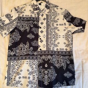 SHEIN Black and White Patterned Button Down Shirt